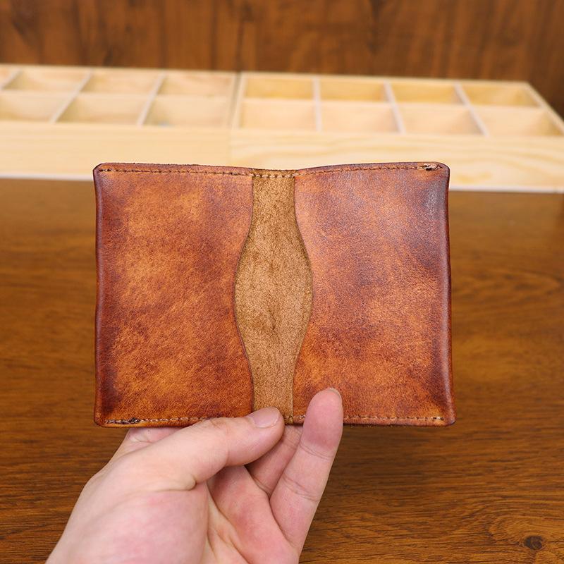 Neue Kopfschicht Kuhleder-Abholtasche für weibliche Studenten, Einfache Kartentasche, Retro-Gemüsegerbung Leder verwendet, Gebürstet, Handgefertigte Visitenkartenetui