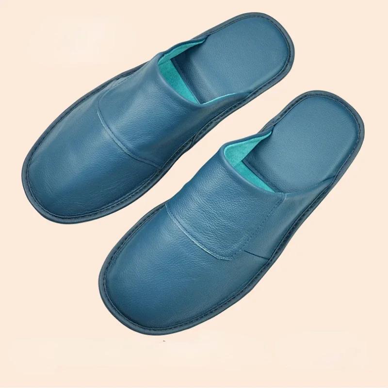  Autumn Winter Indoor Shoes Men's Women Slippers Man Concise Slides Simple Leather Home Slippers for Plus Size 46