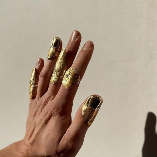 1/5Pcs No Manicure Open Ring Texture Lightweight Nail Irregular Metallic Skin Art Ring Adjustable Finger Accessory