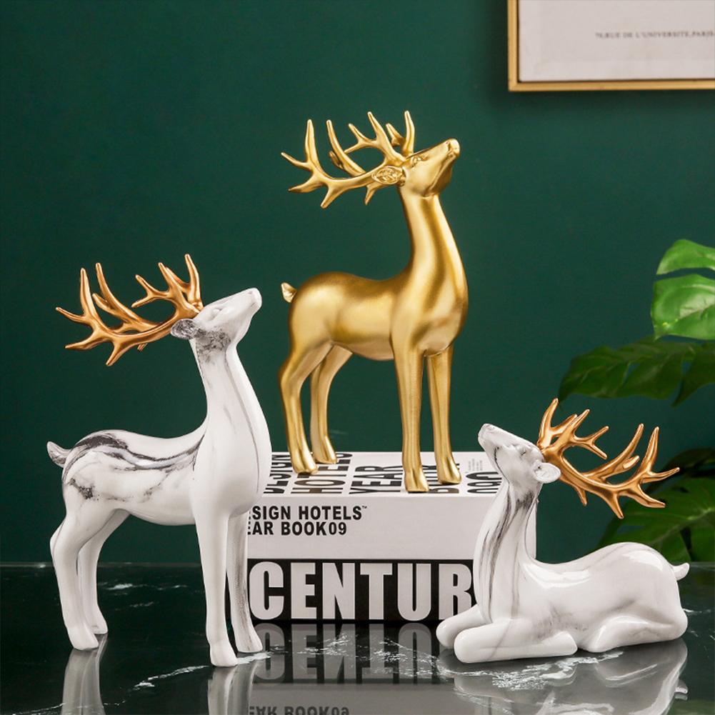 1Pair Resin Deer Oranment Decoration For Living Room Bedroom Wine Cabinet Porch Decoration Resin Crafts