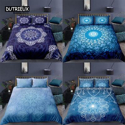 Lujo Estampado Mandala Azul Marino 3D Hogar Sala de Estar Juego de Funda Nórdica Funda de Almohada Ropa de Cama 2/3 Piezas Cómodo Tamaño Queen y King UE/EE. UU./AU