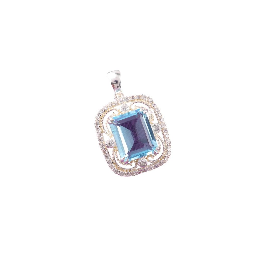 Himmelblauer Topas Edelstein 925 Sterlingsilber Schmuck Zirkonia Kette Anhänger für Mädchen CZP-11-8