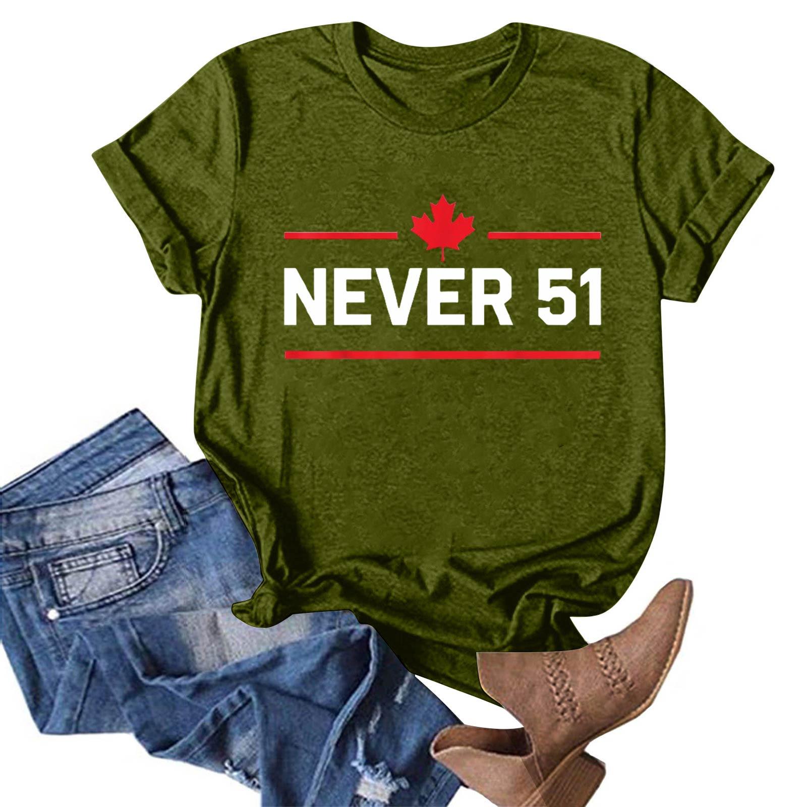

Женская мода повседневная Канада Никогда 51-й штат печать круглый вырез пуловер короткий рукав футболка топ L