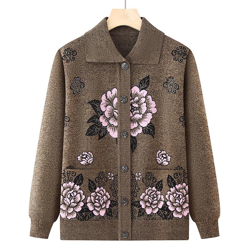 Cardigan lavorato a maglia primaverile-autunnale della nonna per donne di mezza età e anziane