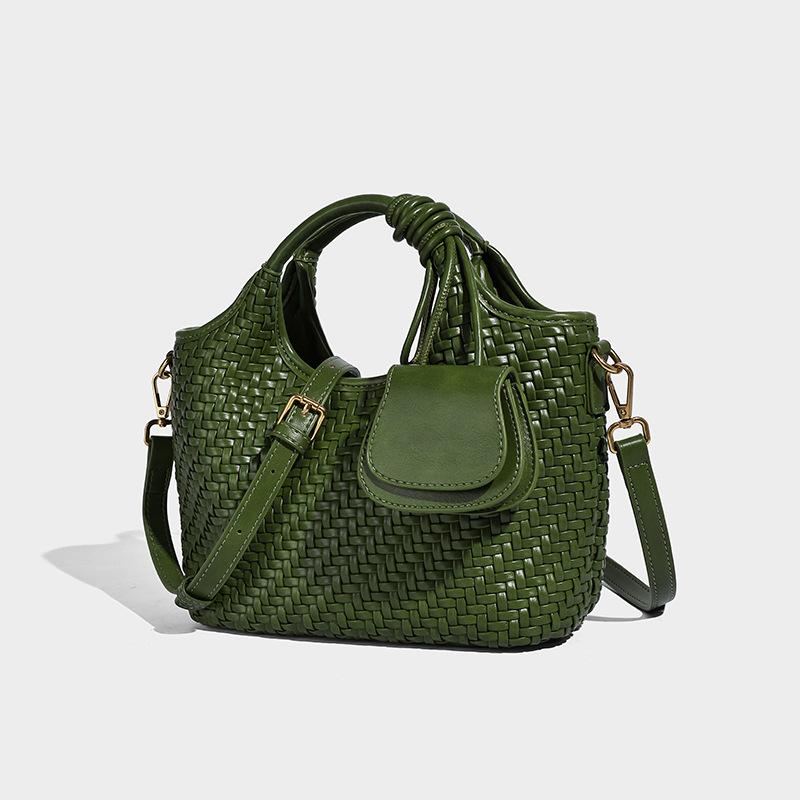 Handwoven High-end Vegetable Basket Handbag for Women 2025 New Fashion Mother and Child Bucket Bag Single Shoulder Crossbody Bag