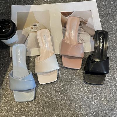 Moda Moda Letnia Proste Damskie Klapki Rosa Stopy Wysokie Obcasy Jednolity Kolor Wygodne Codzienne KlapkiKlapki Modowe