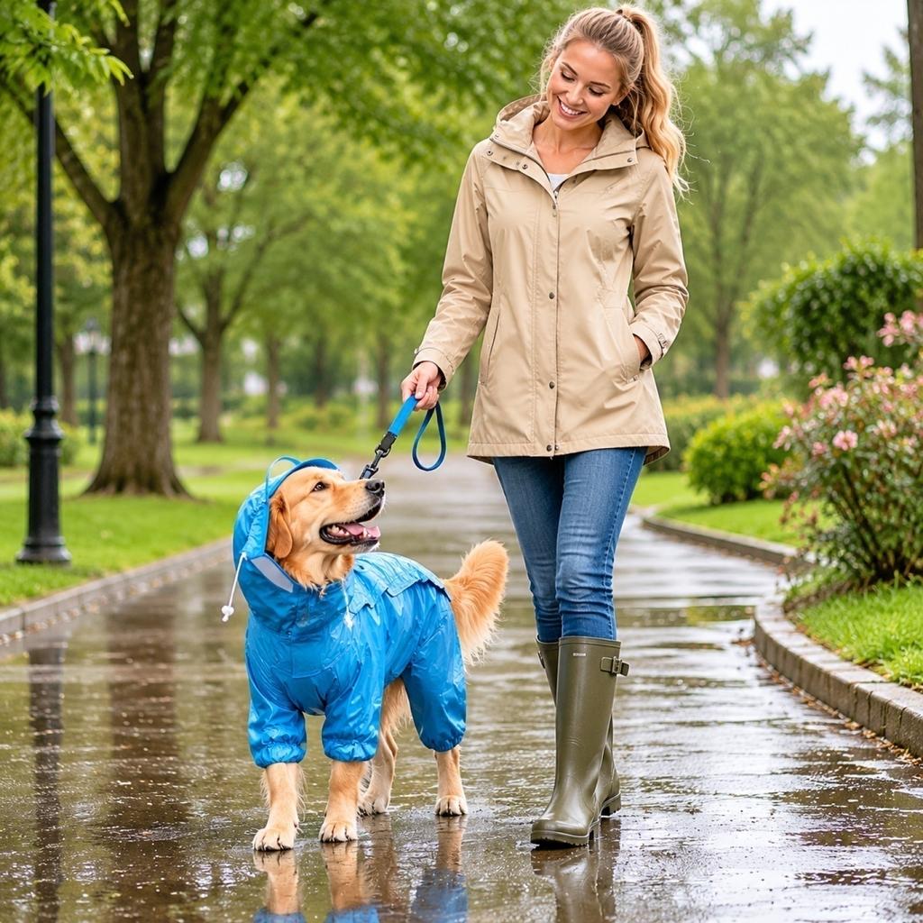 Waterproof Four-Legged Dog Raincoat with Hood Adjustable Closure Lightweight Pet Rain Jacket for Outdoor Protection