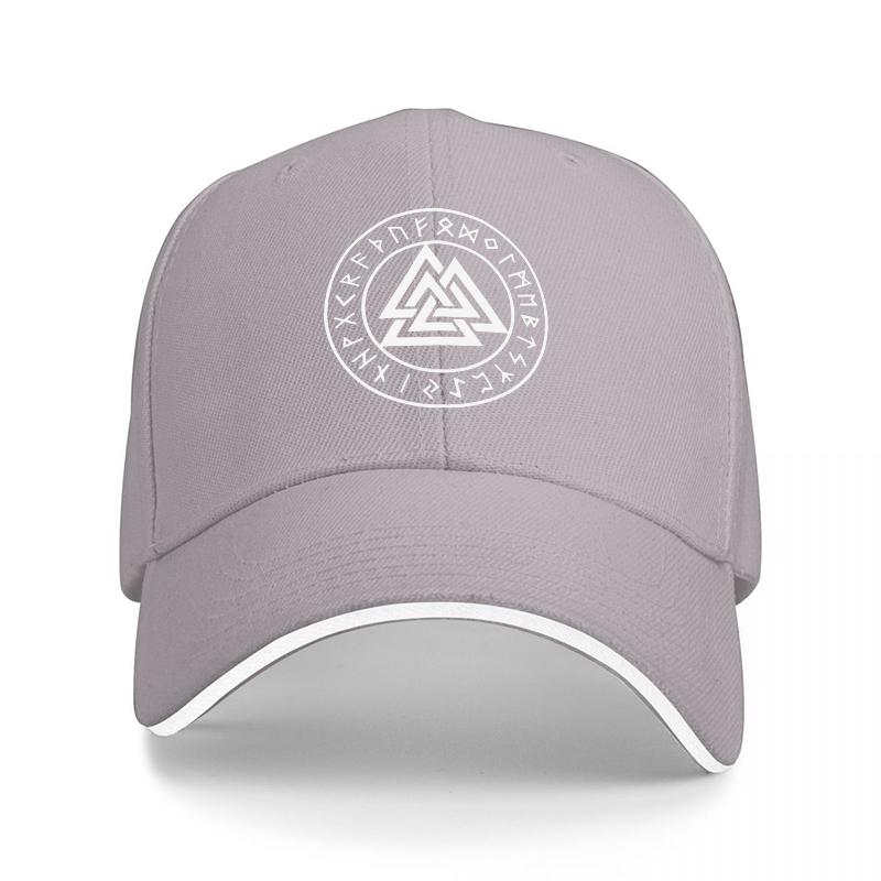 Valknut Szimbólum Északi Rúnák Fekete Baseball Sapka Fehér Szegéllyel és Háromszög Kötélmintával Uniszex és Női Utcai Viselet Stílus
