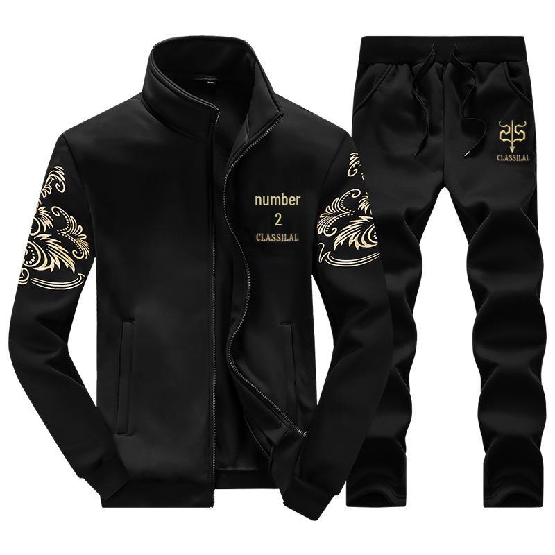 Plus Size Men's Autumn Hoodie & Cardigan Sports Set with Embroidery