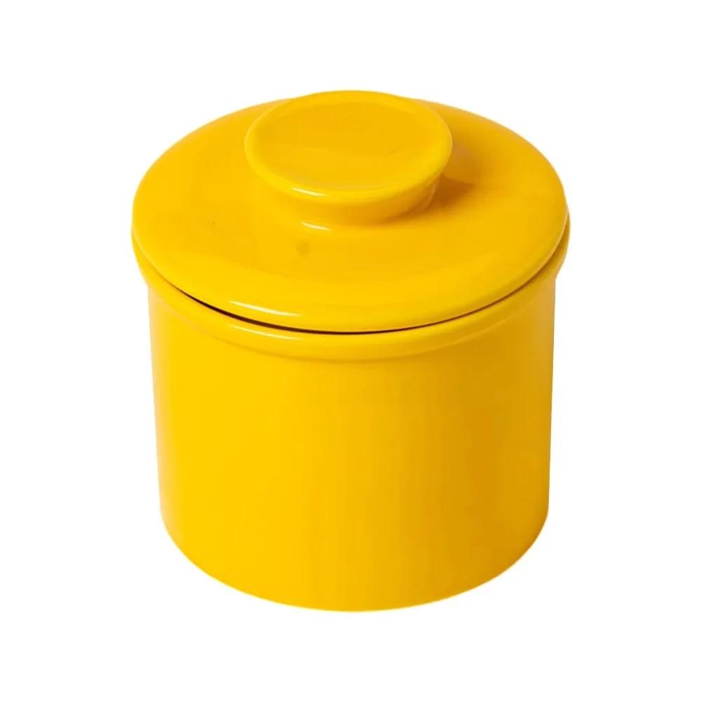 Simple Ceramic French Butter Crock with Lid Solid Color Butter Keeper Household Sealed Butter Storage Container Bread