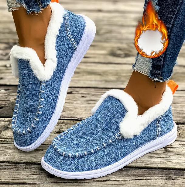 Women's Thick-Soled Winter Snow Boots with Velvet Lining and Thick Fur, Large Size, Casual and Fashionable Stitching Design.