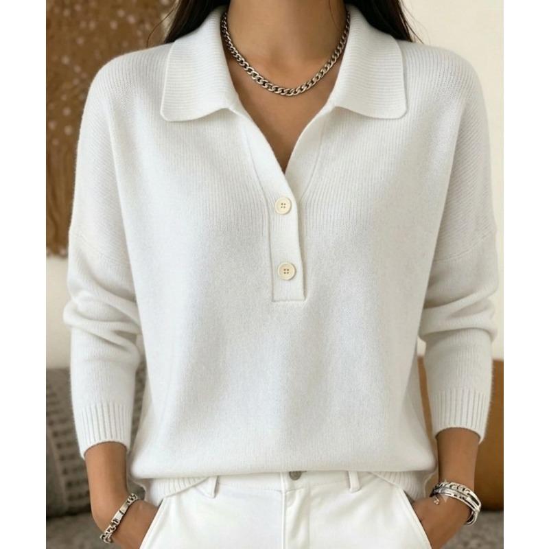 Women S Knitted Buttoned Lapel Loose Casual Long Sleeve Sweater
