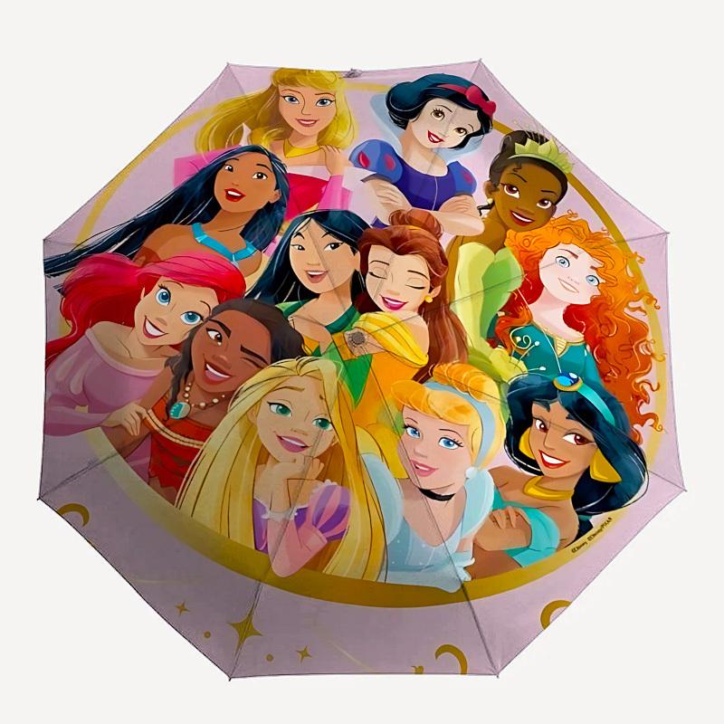 Disney Princesses, Friendship Themed Automatic Opening and Closing Umbrella, Brightly Colored 8-rib Portable Umbrella, Suitable for Men and Women