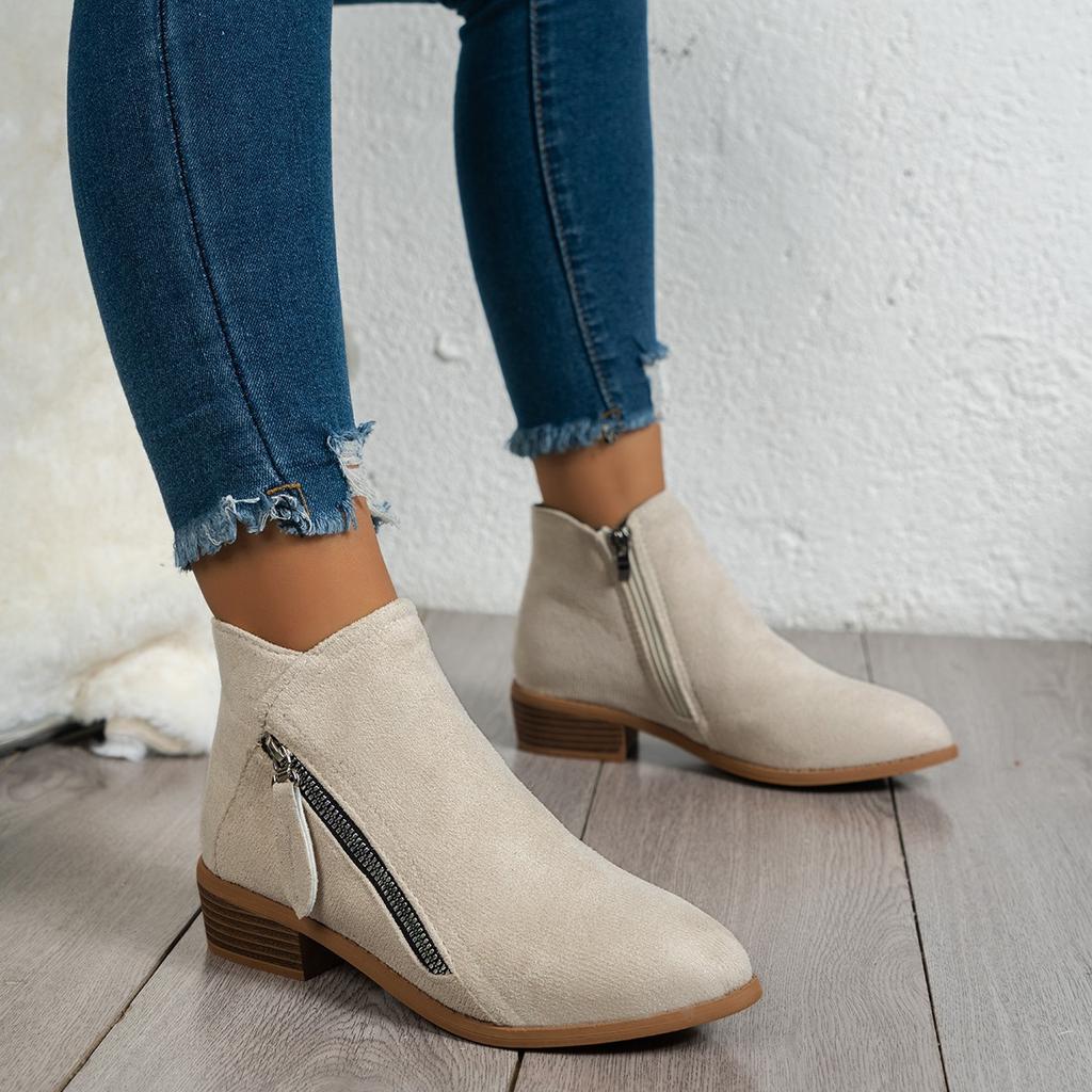 Independent station 2025 autumn new retro short bare boots women's thick heel large size side zipper short boots Martin boots