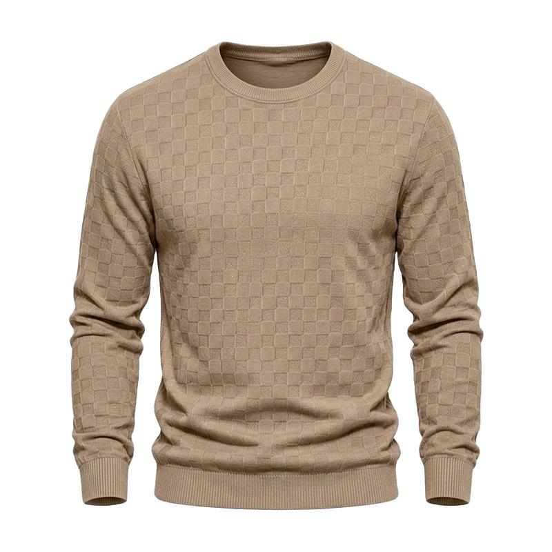 Men S Checkerboard Jacquard Crew Neck Long Sleeve Knit Pullover Sweater