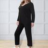 Yousheng 2 Pcs/Set Women Top Pants Set V Neck Long Sleeves Sweatshirt Elastic Waist Wide Leg Sweatpants Sport Outfit Autumn Casual Tracksuit