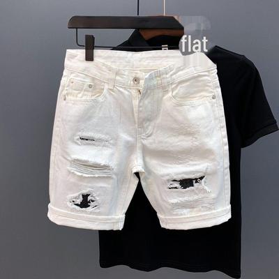 Men's White Denim Shorts with Large Ripped Design – Trendy Summer Casual Wear
