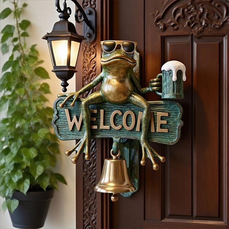 1 Pc Chill Frog Welcome Doorbell Hand-Painted Beer-Drinking Frog with Sunglasses Outdoor Garden Decorative Doorbell