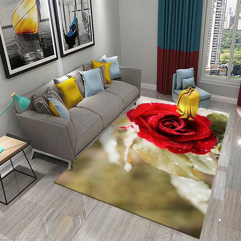 Colorful Rose Carpet Romantic Flower Mat Area Rugs Home Decor for Bathroom Entrance Non-Slip Floor Mat Living Room Bedroom Rugs