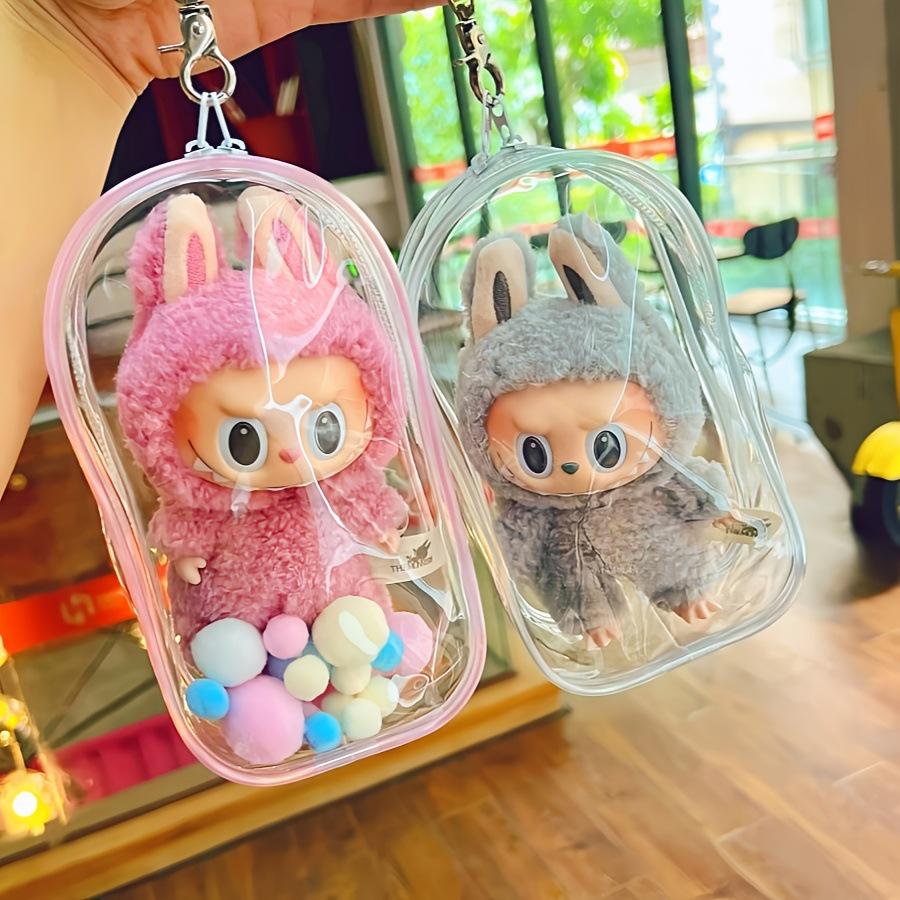 Labubu Cute Doll Transparent Dustproof Vinyl Cover & PVC Carrier Bag