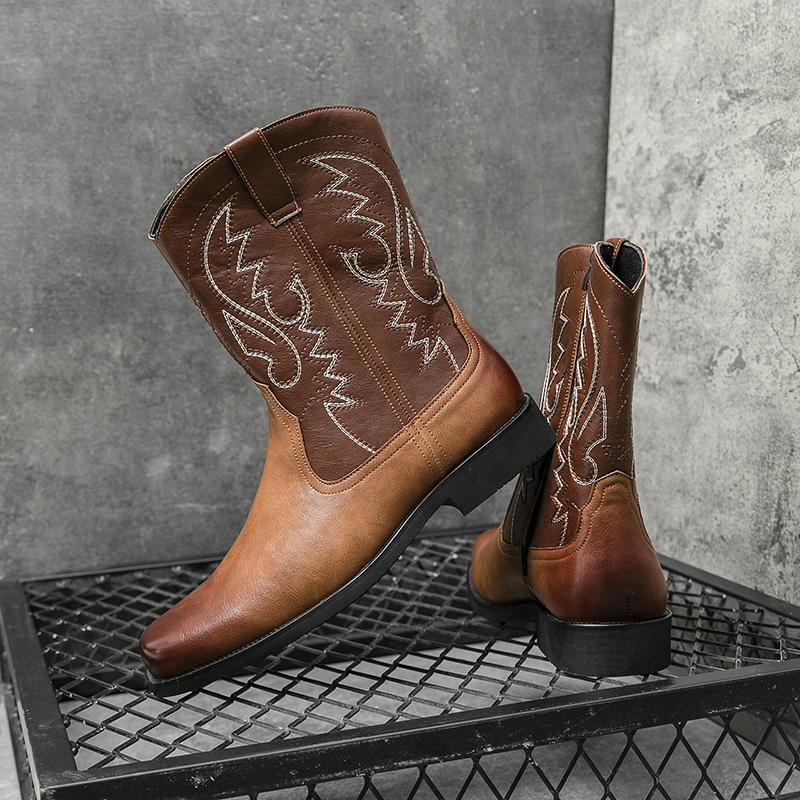 Mode Britischer Stil Herren Lässig Leder Jeans Stiefel Hohe Qualität Flach Designer Schuh High Top Reißverschluss Outdoor Rutschfest Wanderschuh Sneaker