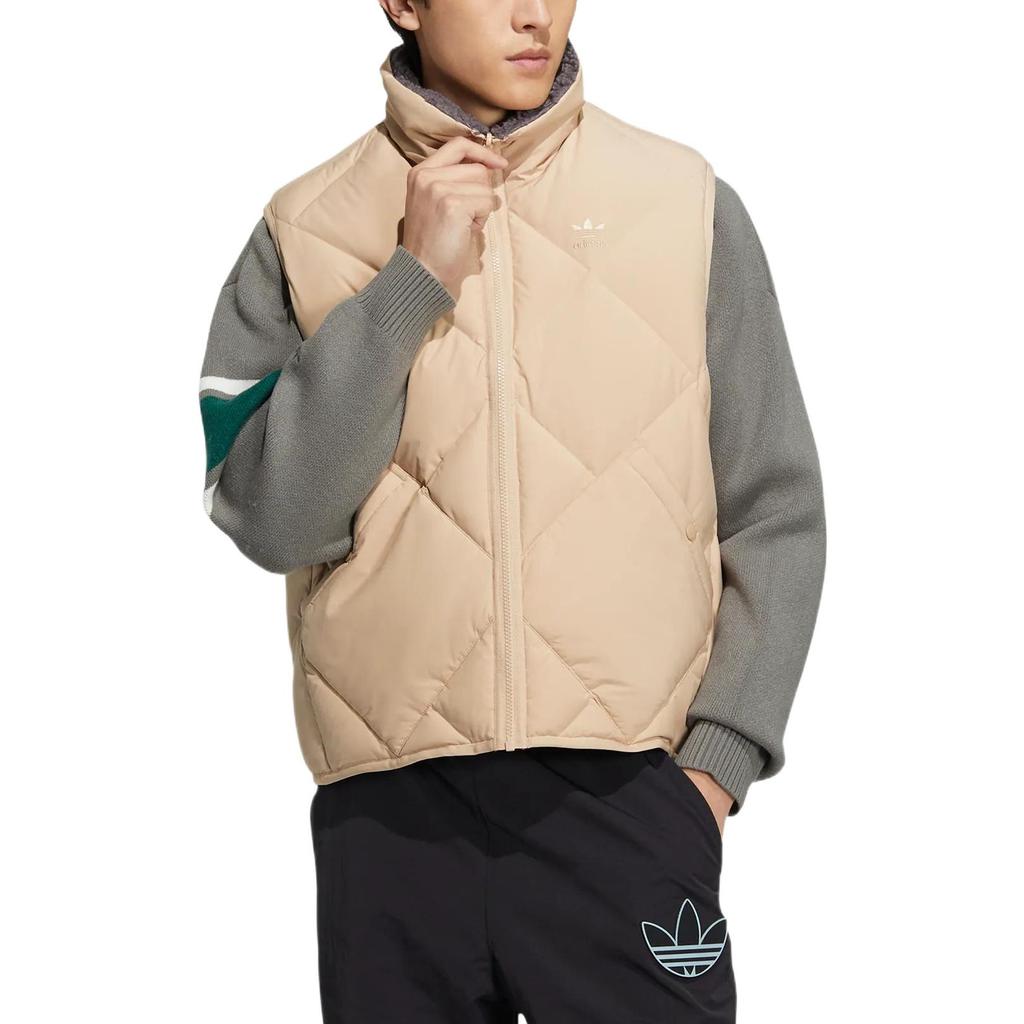 Adidas Originals Solid Color Printed Logo Stand Collar Zipper Sports Casual Vest Unisex Vests Beige HR8263