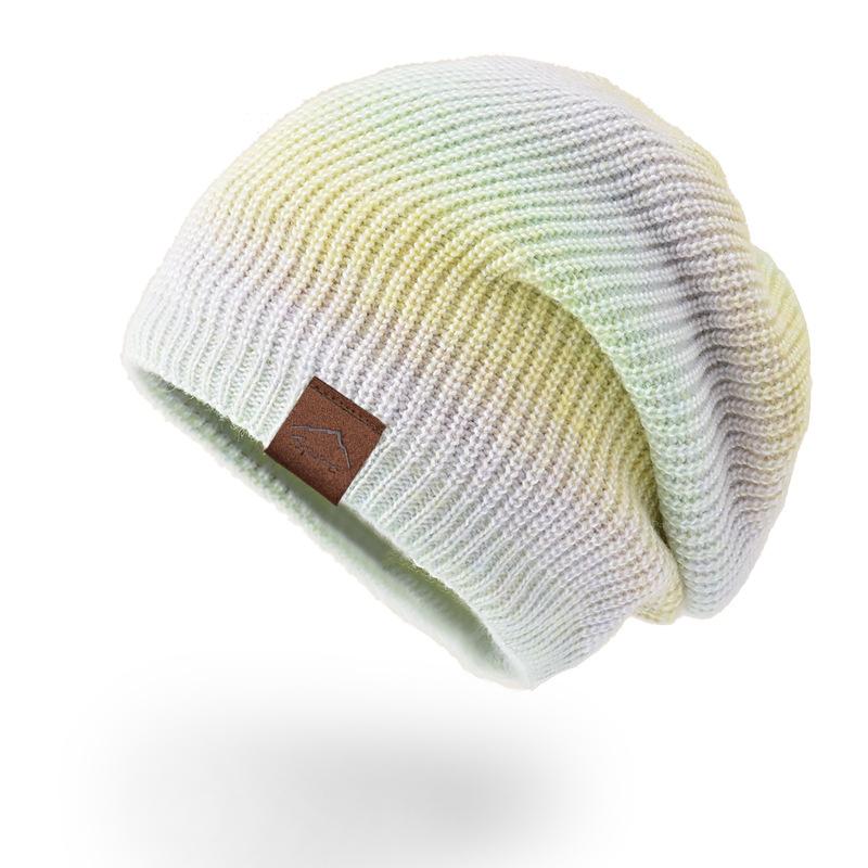 Women's Knitted Gradient Tie Dyed Warm Cap Rainbow Wool Hat CLE