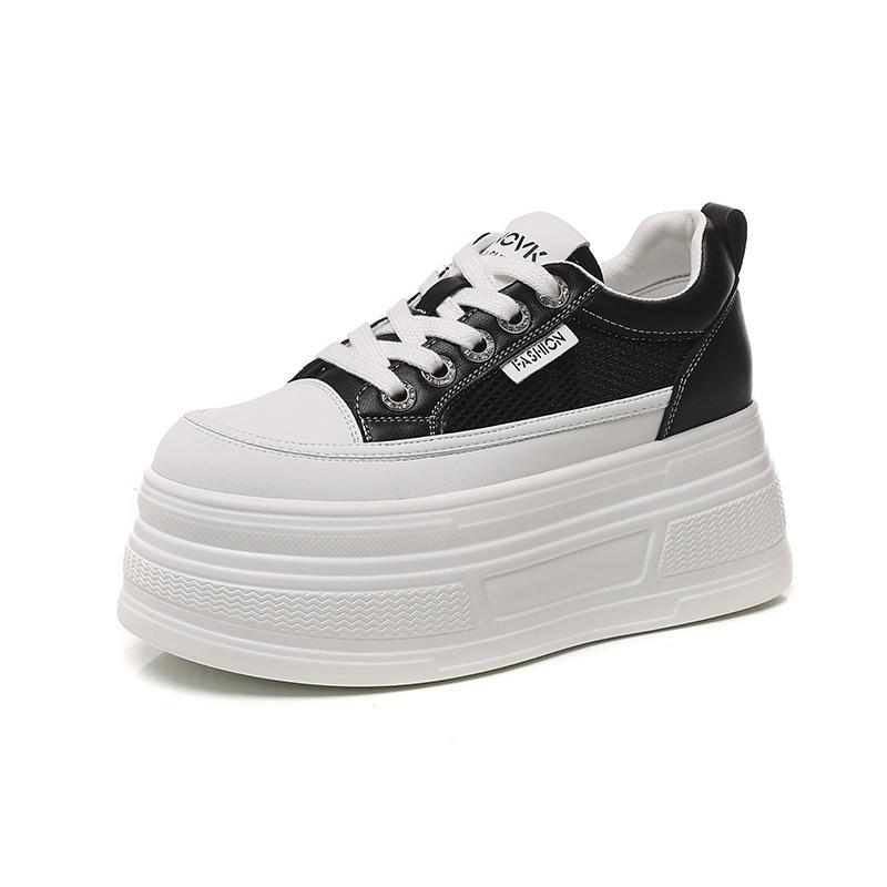 Womens Colorblock Platform Chunky Sneakers Hidden Heel Lift Lace Up Casual Shoes Thick-Soled Platform Breathability Versatile