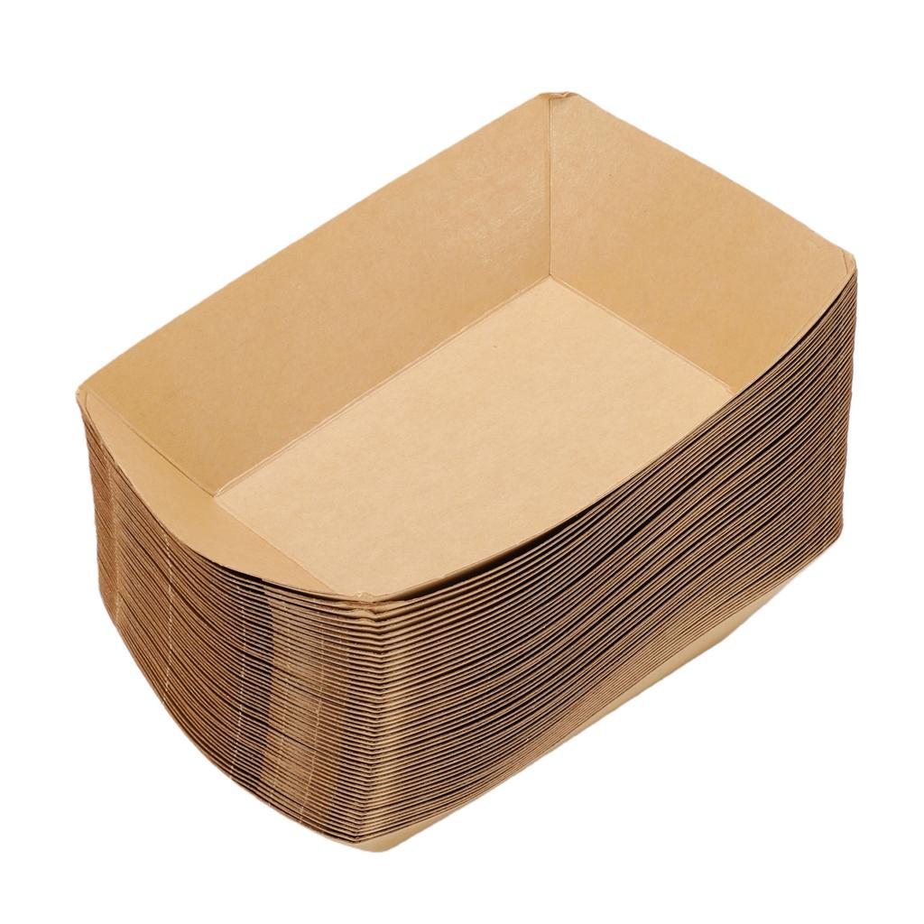 50PCS 16oz Paper Food Boat Trays Reusable Kraft Paper Pet Food Bowl for French Fries Nachos Snack Hot Dog Taco BBQ