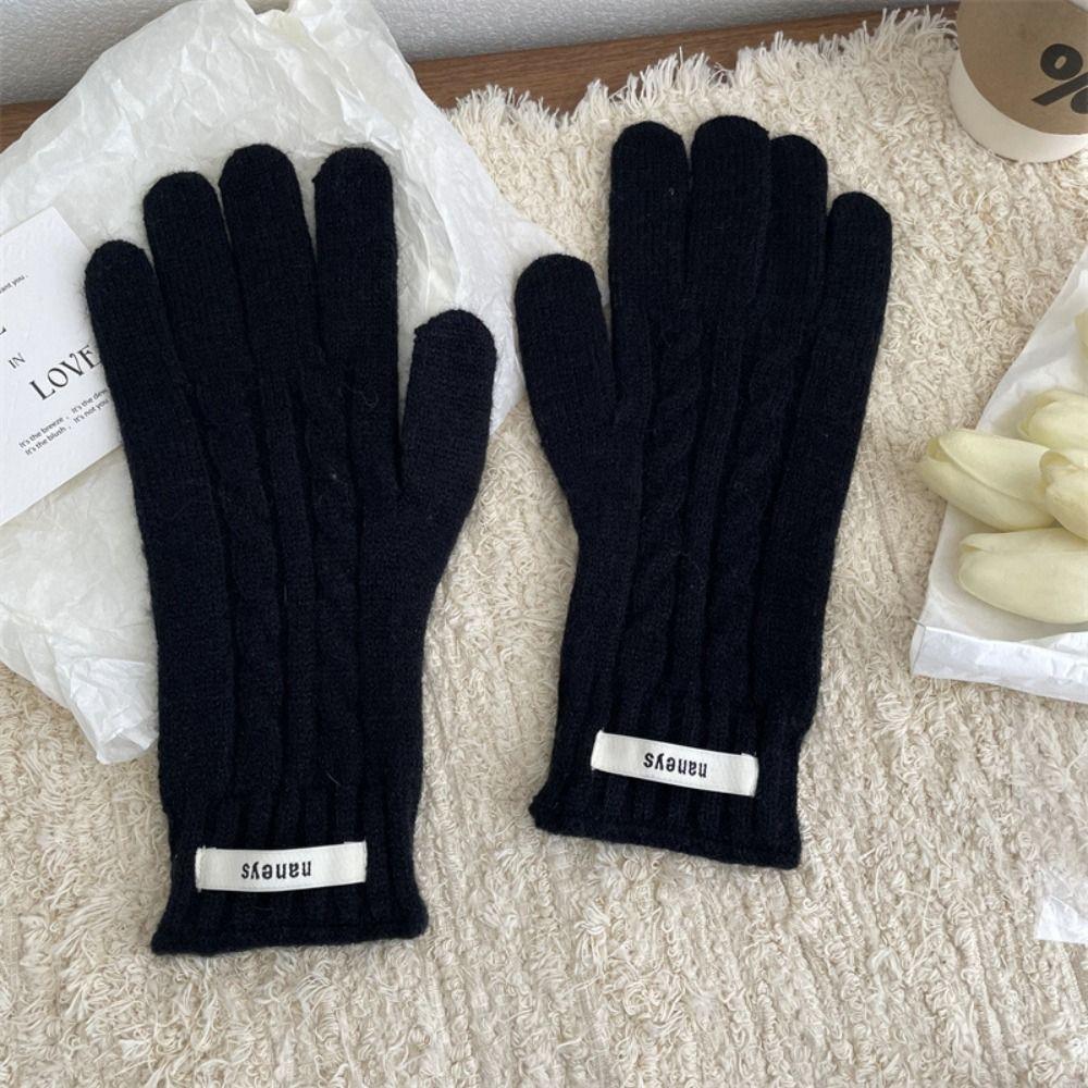 Y2k Lady Finger Gloves Windproof Solid Color Gloves Kawaii Korean Knitted Gloves  Autumn