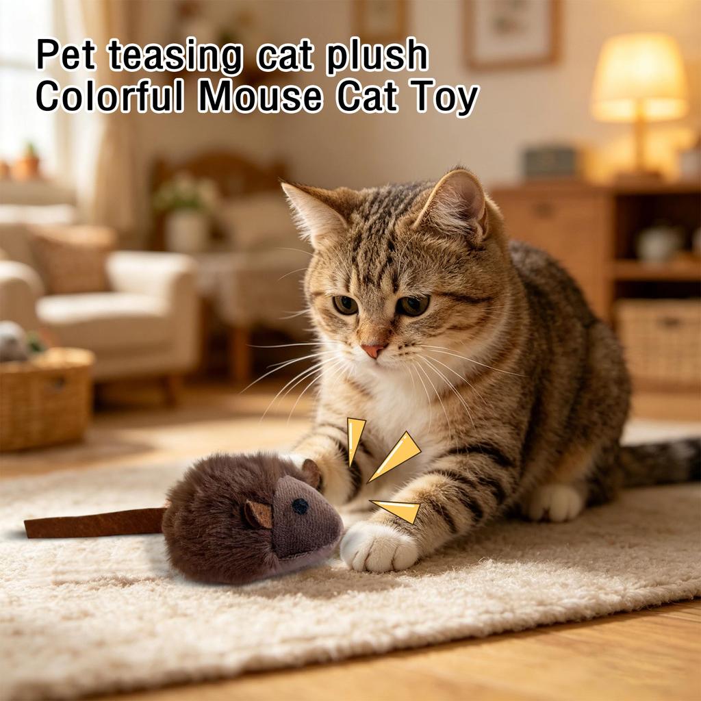 Plush Cat Toy Mouse Interactive Soft Stuffed Small Pet Toy with Sound for Cat Chewing and Playing Indoor Entertainment