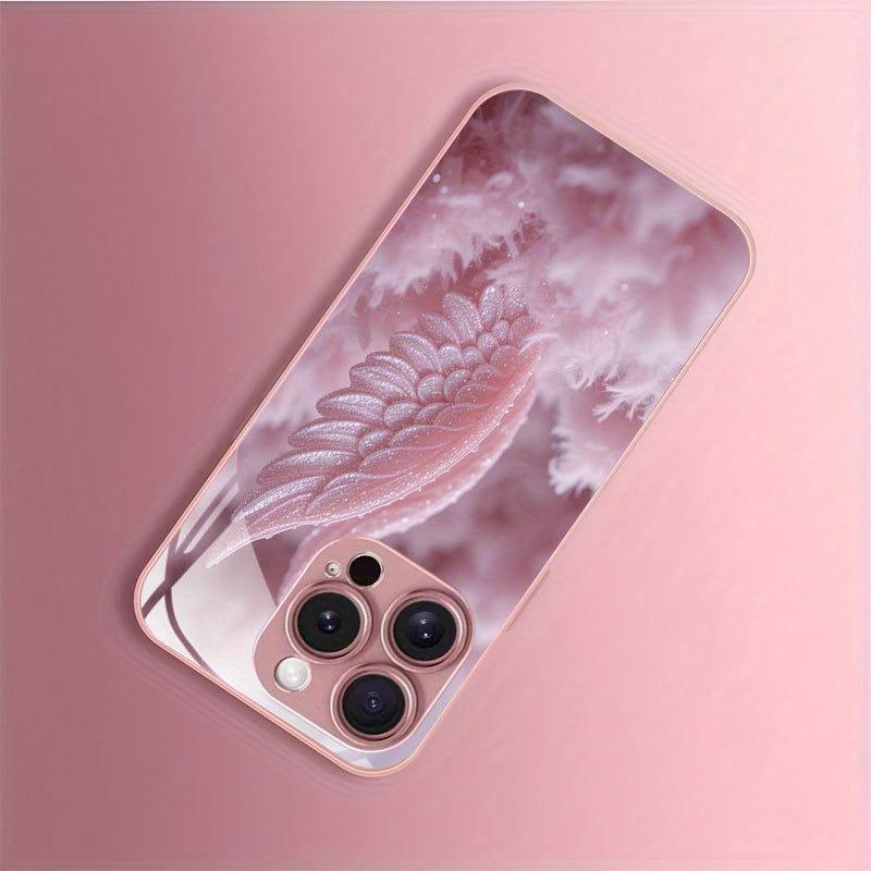Angel Wing Design Unique Pink Metal Paint Glass Phone Case For iPhone 11 12 13 14 15 16 17 Pro Max 15 14 Plus 17 Air 16E Cover
