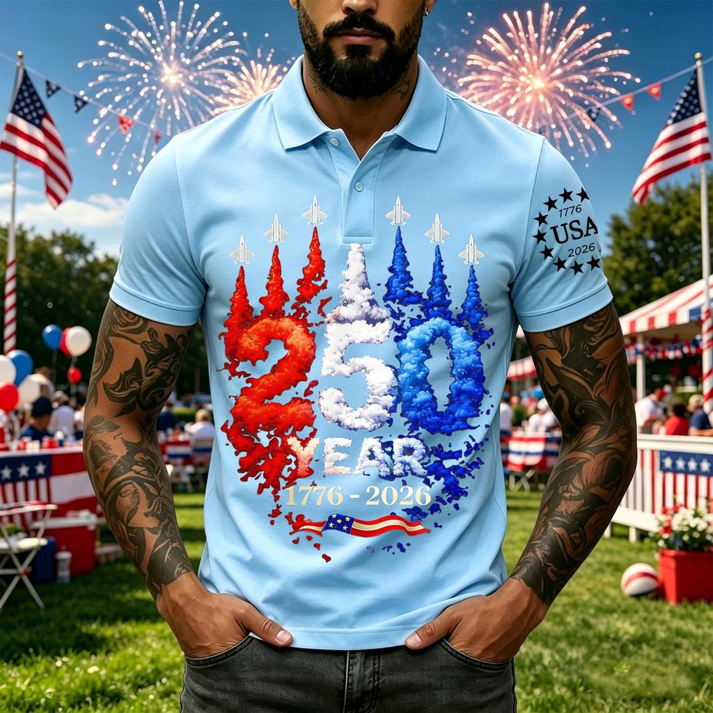 Men's Casual Short Sleeve Polo Shirt with Independent Day Graphic Print Classic Fit Breathable Fabric Comfortable Design