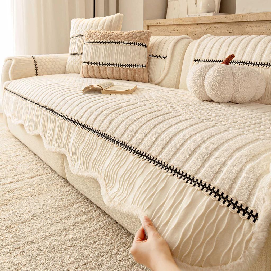New Cream Style Sofa Cushion Solid Color Winter Thick Anti Scratch Wear-resistant Skin Friendly Anti Slip Warm Cover Cloth Towel