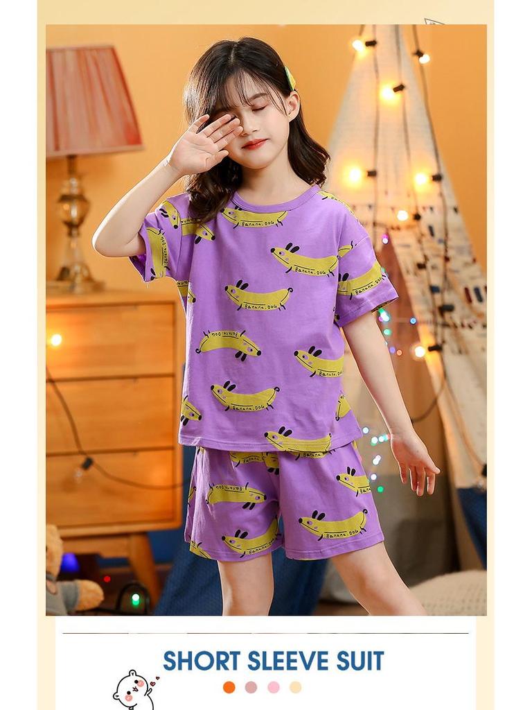 2024 New Summer Cotton Pajama Set for Girls - Short-Sleeve, Thin, Princess Design for Baby and Kids