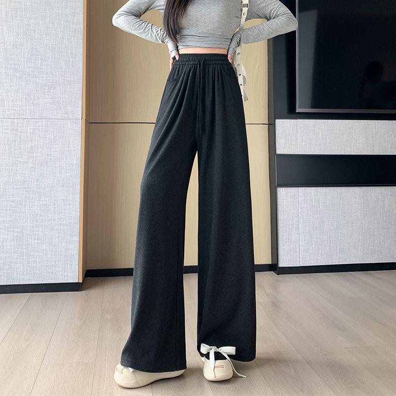 

Women s Plus Size High Waist Gray Glutinous Rice Pants - Black, Straight Leg, Slimming Wide-Leg Design with Plus Velvet Lining. XL for 55-70 kg