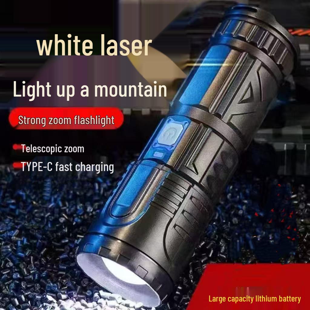 USB Rechargeable High-Power LED Flashlight - Super Bright, Self-Defense, Outdoor, Hiking, Patrol, White Laser Light