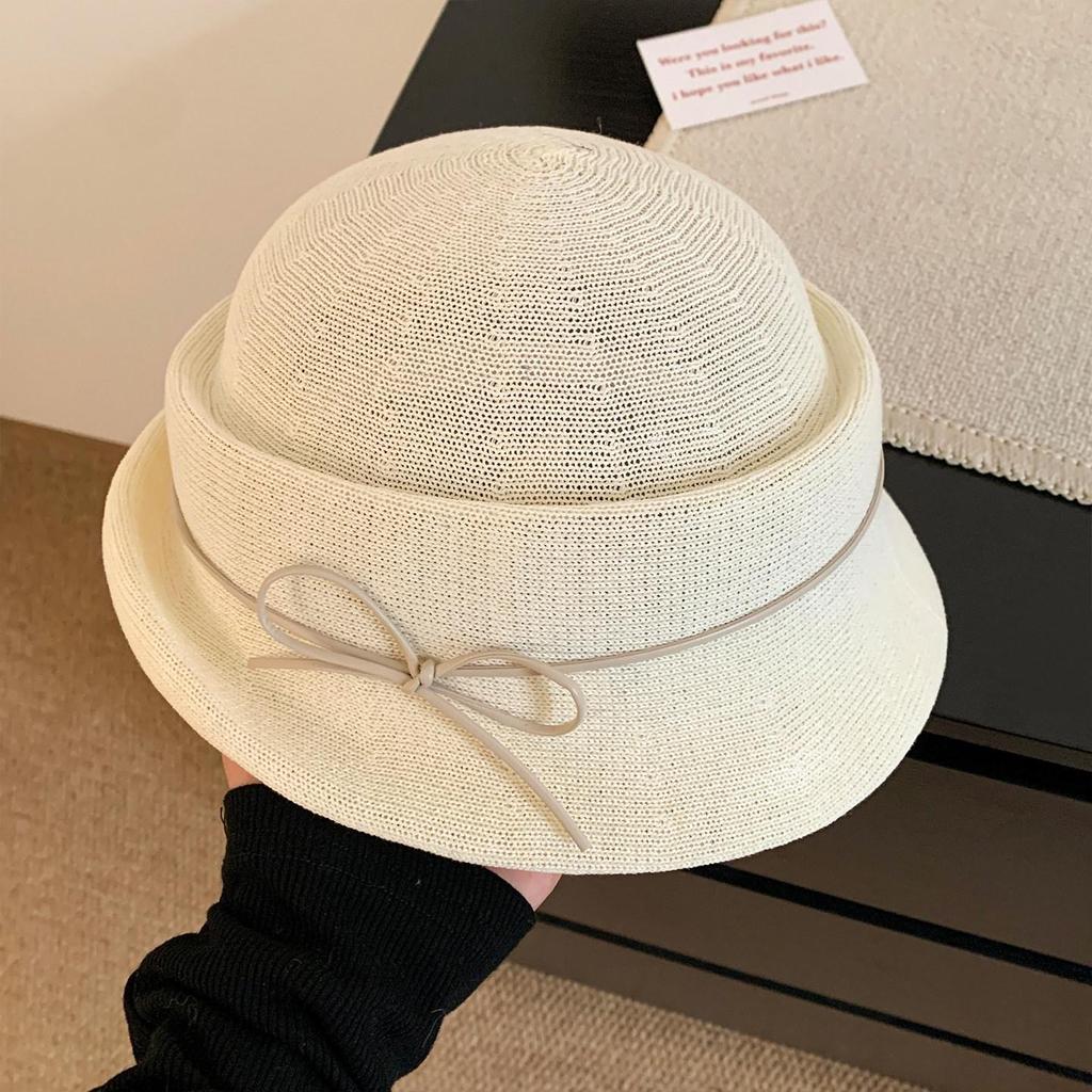 French Hepburn-Style Bowknot Women's Elegance: Rolled Brim Formal Bucket Hat
