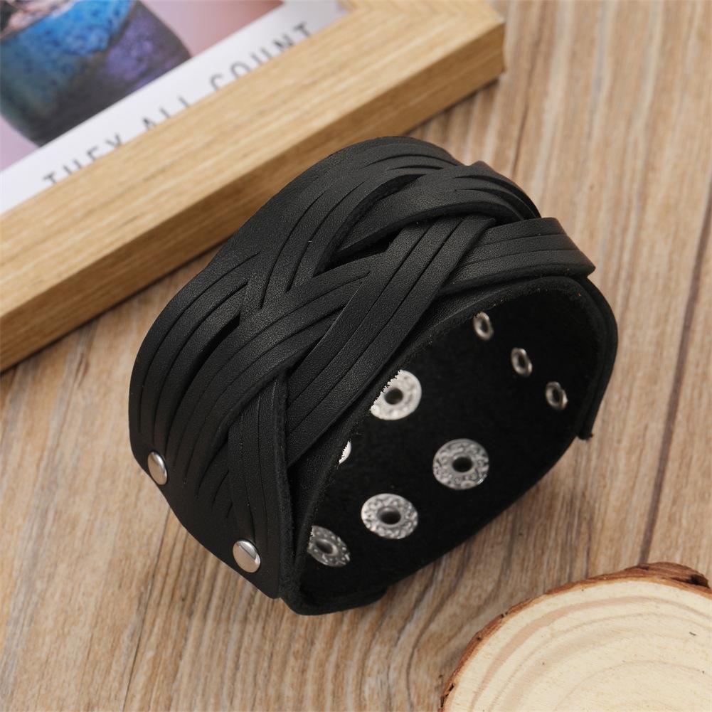 Men's European & American Retro Genuine Leather Punk Braided Bracelet - Multi-Layer, Adjustable.