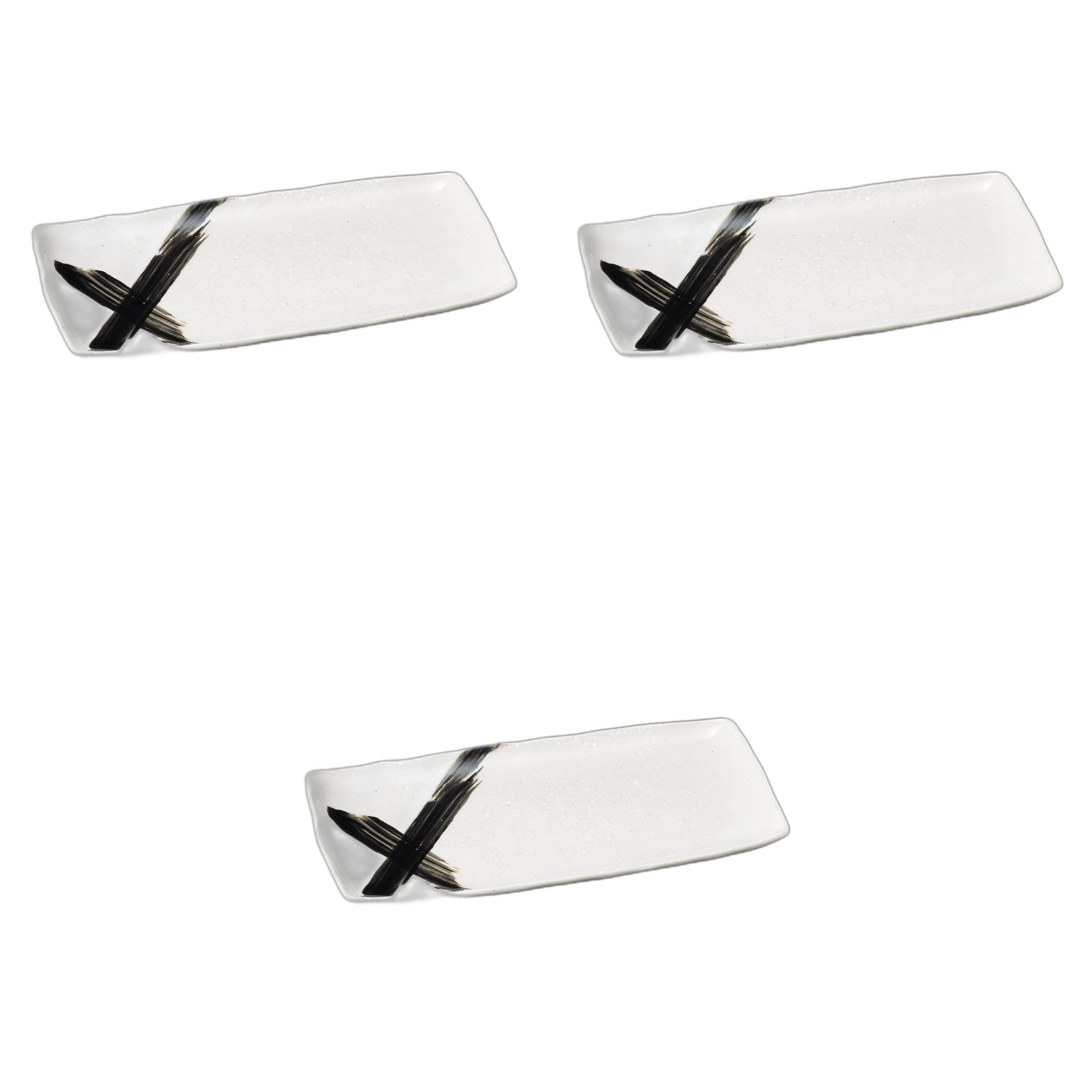 Setomonohonpo (Setomonohonpo) Set of 3 White Glazed and Black Brushed Atka Mackerel Plates [33.7 x 17.2 x 2.7 cm] | Ceramic Long Plates