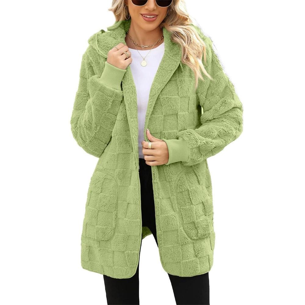 Autumn Winter Women Hooded Plush Velvet Jacket Cardigan Coats Oversized Up Fuzzy Casual Cardigan Warm Outerwear Lady Jacket
