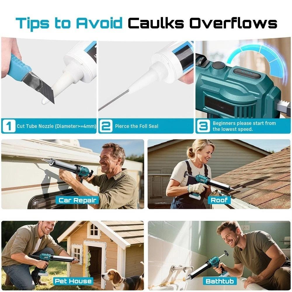 Rechargeable Adhesive Gun Cordless Electric Caulking Gun 300ml Sealant Glue Silicone Adhesive No Drip Caulk Power Tool