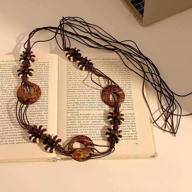 Bohemian Style Butterfly Blue Water Diamond Waist Woven Handmade Wooden Bead Belts Y2K Retro Belt Waist Chain Accessory Skirt