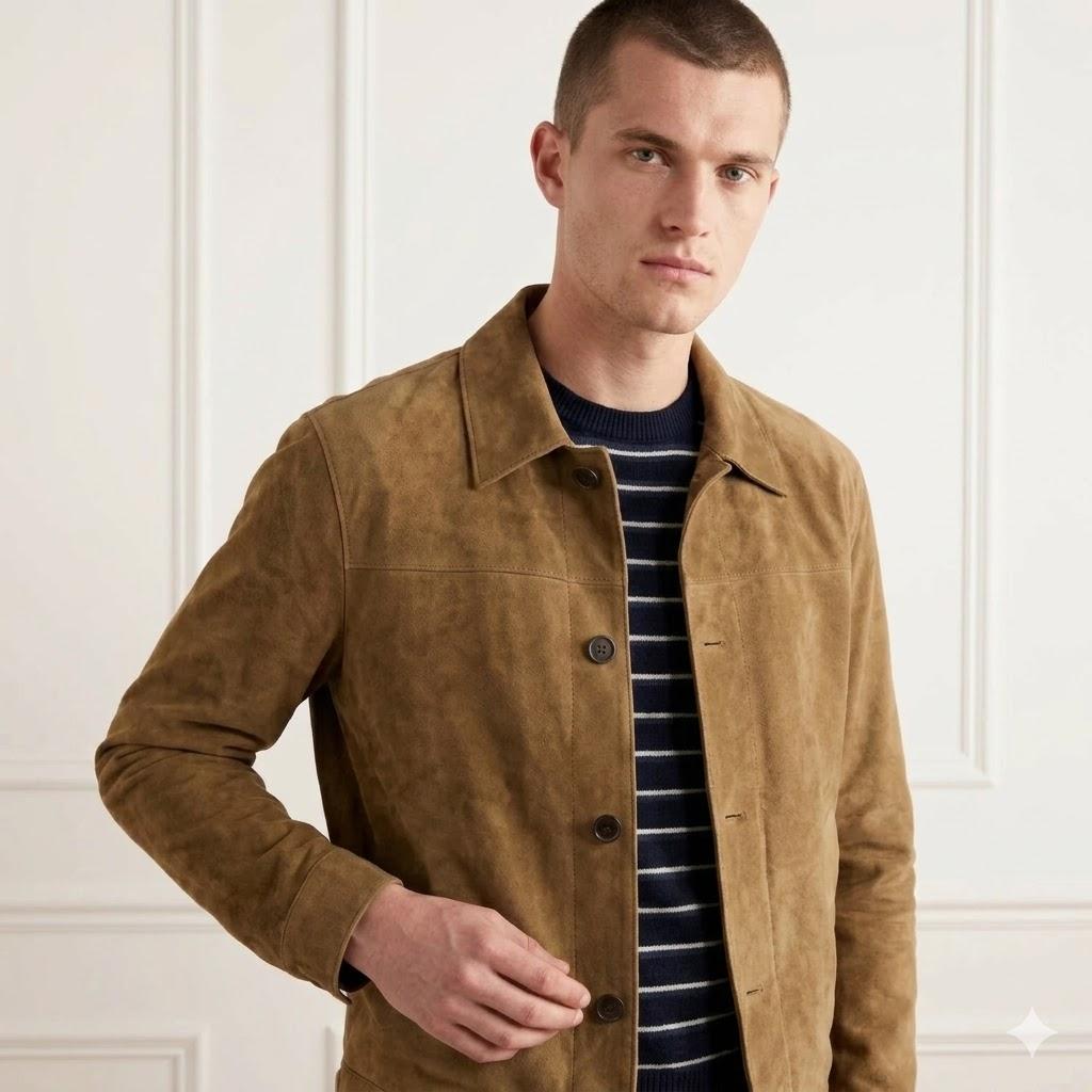 Stylish Jacket Biker Fit Motorcycle Tan Suede Men’s Real Soft Lambskin Leather