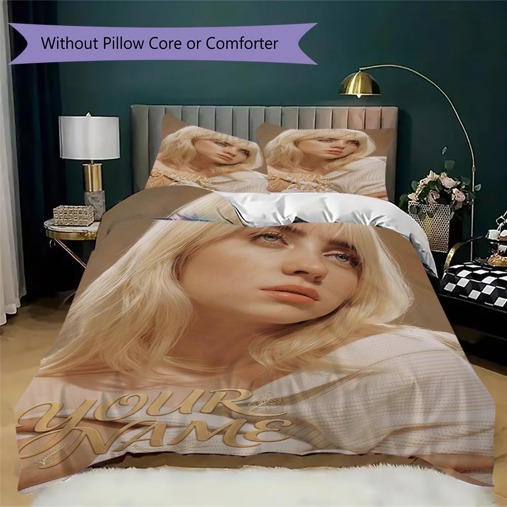 Biancheria da letto personalizzata Billie Eilish, Set copripiumino Copripiumino Federa Regalo di compleanno per la casa(1 * copripiumino + 2 * federa, senza nucleo)_xia