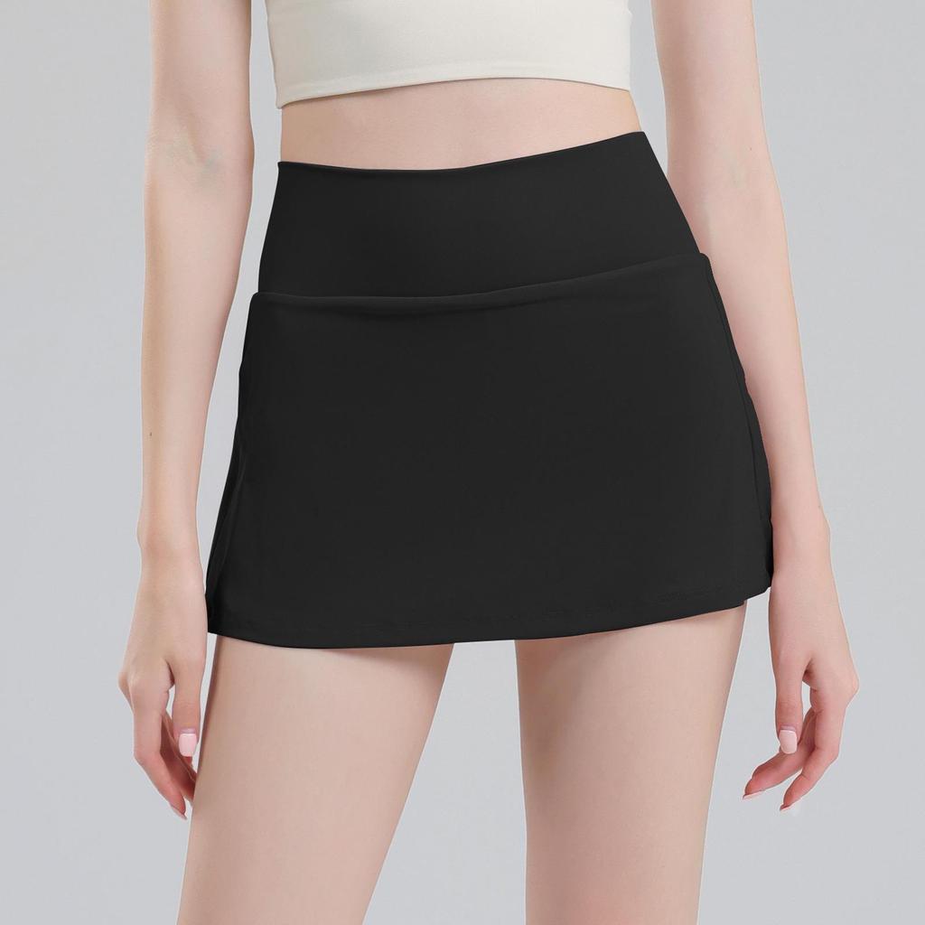 A-line High Waist Pleated Skorts with Lining - Summer Cool Anti-Exposure Running Tennis Yoga Fitness Shorts