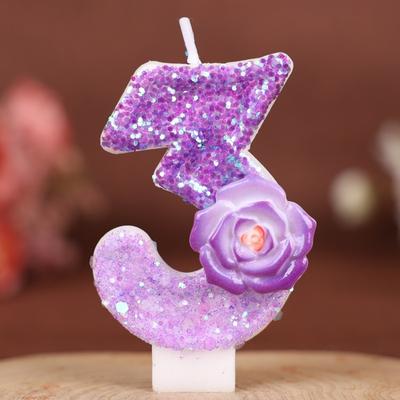 Purple Flower Number Birthday Candle Cake Decoration Party Handmade Number Candle 0-9