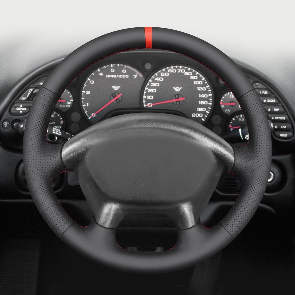 MEWANT Steering Wheel Cover for Chevy Corvette (C5) 1997-2004 Hand-Stitched Leather Car Steering Wrap