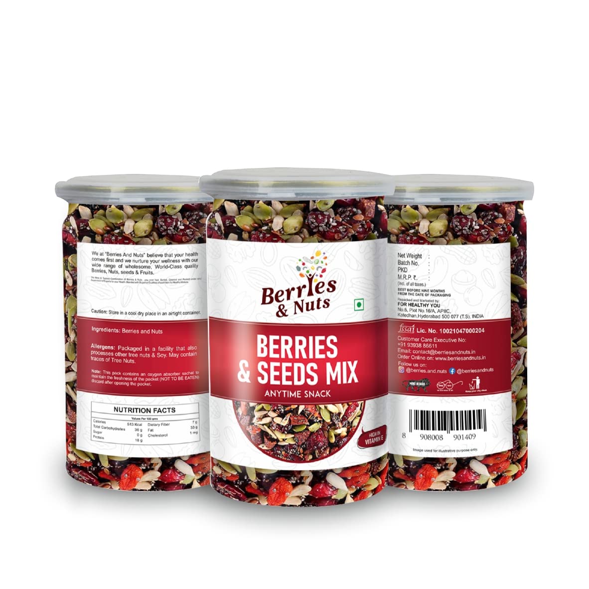 

Berries And Nuts Trail Mix | Berries & Seeds Mix | 600 Grams | 3 Bottle of 200 Grams | Cranberries, Blueberries, Gojiberries, Strawberries, Pumpk