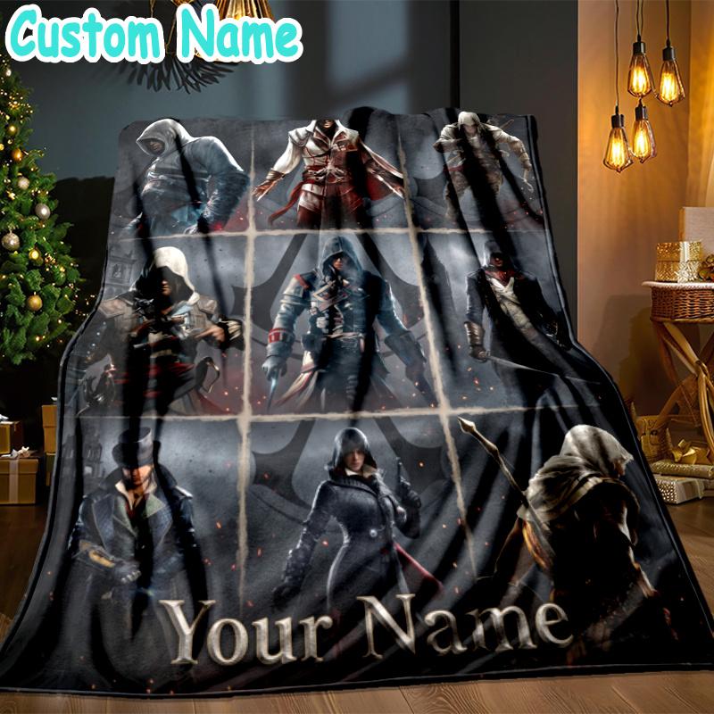 Custom Name Creed Game Throw Blanket - Perfect for Couch, Bed, Office, and outdoor Travel - Ideal Gift for Christmas & Holidays